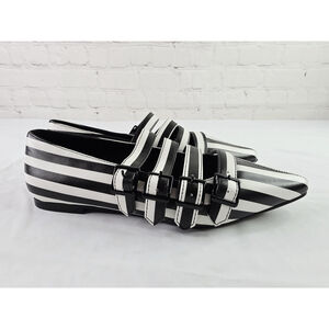 Strange Cvlt Black & White Stripe Coven Flats Pointed Toe Gothic Womens Size 6M